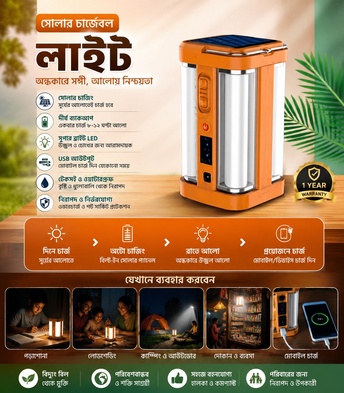WD-7977S Portable Solar Rechargeable Emergency LED Lantern Light