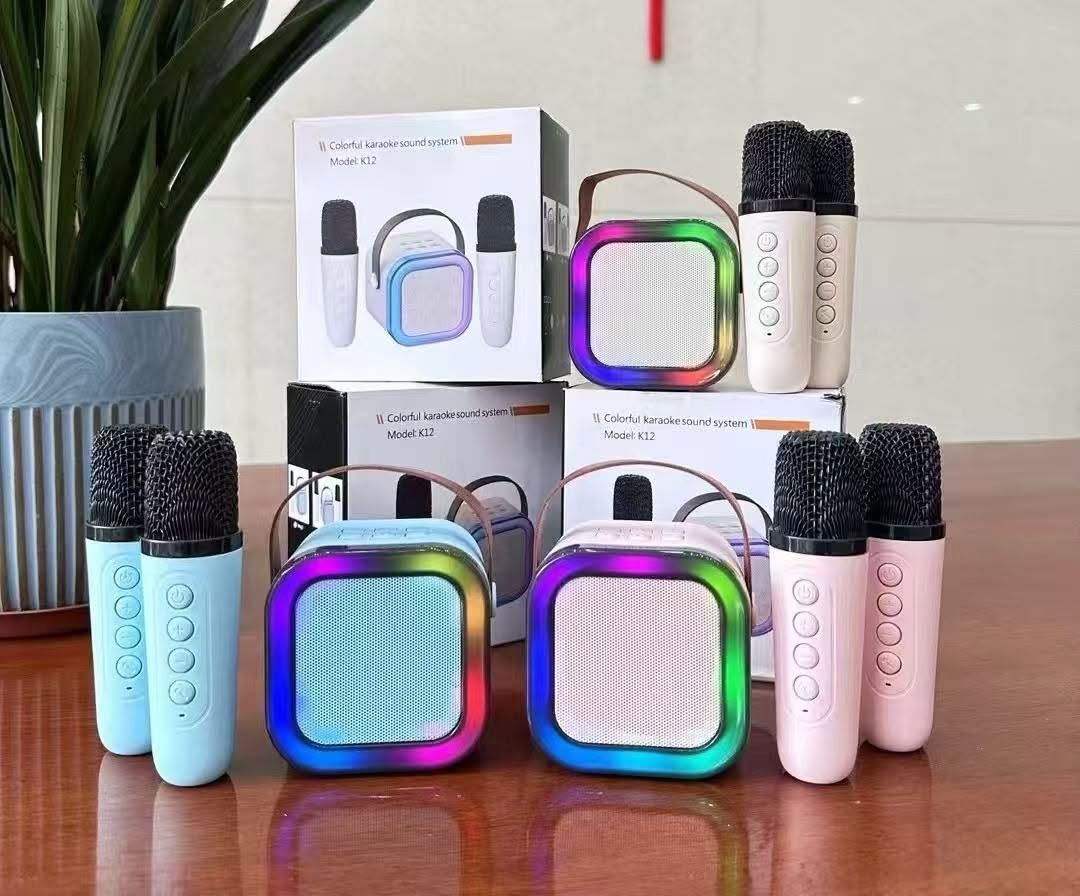 K12 Speaker Dual & Single Microphone Machine Bluetooth-Compatible Wireless Karaoke Mic Speaker Multi-Compatibility Modes, RGB Lights | Party POP Bluetooth Speaker with Mic, Koroke Mike