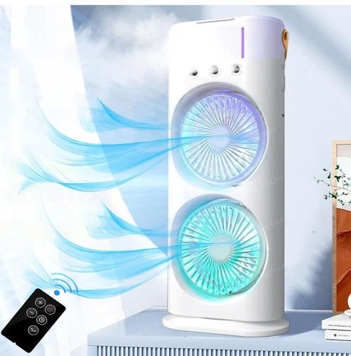 Double Fan Portable Air Cooler with Mist Spray & Remote Control (Dual Head Cooling Fan)